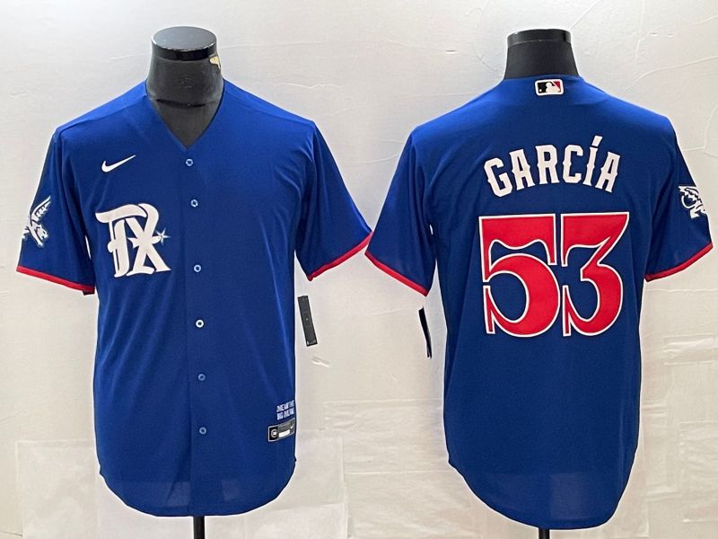 Men Texas Rangers #53 Garcia Blue Game Nike 2023 MLB Jersey style 8